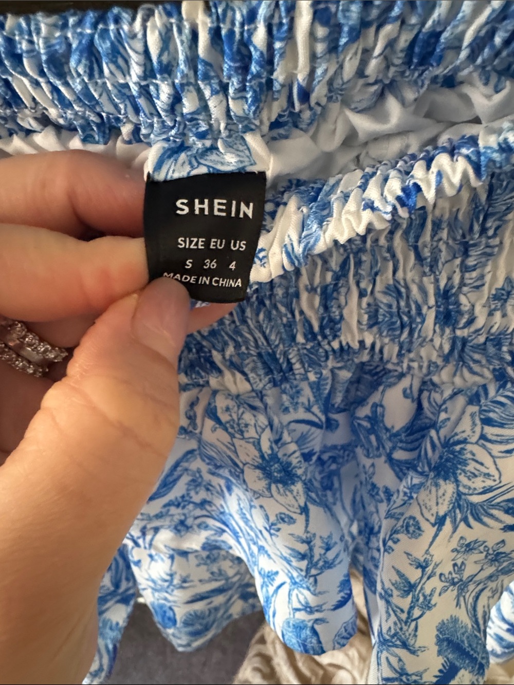 SHEIN White and Blue Floral Ruffle Mini Skirt - Picture 3 of 3